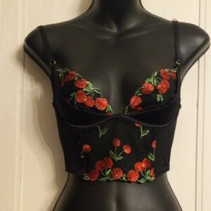 Victoria's Secret Black Bra with Red and Green Embroidery